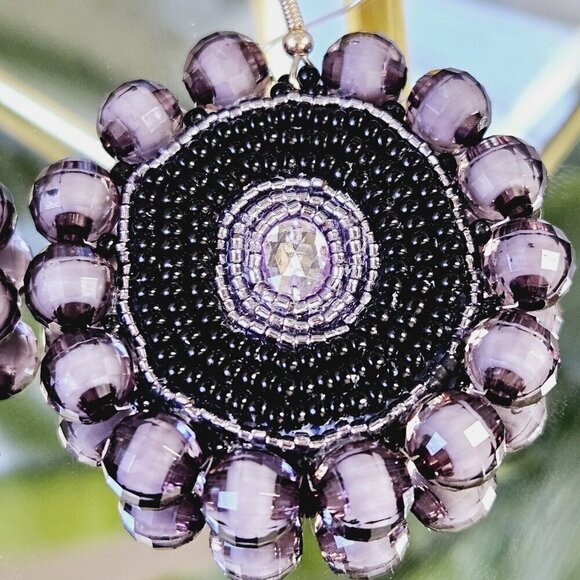 2/$27 | Purple + Black Beaded Bohemian Indigenous Native Hoop Earrings - Picture 4 of 8